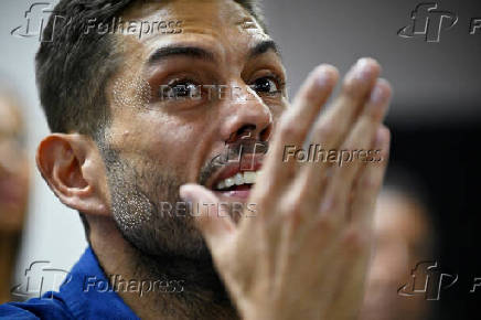 Opposition former governor candidate for Miranda State, Requesens, addresses the media, in Caracas