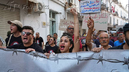 Rally against Tunisian President Kais Saied on the fourth anniversary of his power grab, in Tunis