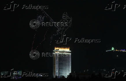 Drones light up the sky to maks anniversary of victory over Nazi Germany in WW2 in Almaty