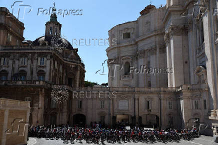 Pope Leo XIV meets the participants of Giro d'Italia at the Vatican