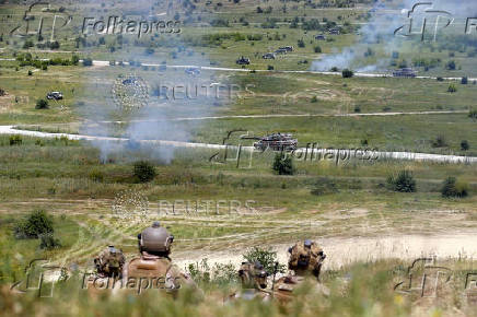 Members of the military look as NATO holds training exercise 'Immediate Response' drills with host nations Albania, Bulgaria, Croatia, Greece, Kosovo, Montenegro, and North Macedonia, at Krivolak army base