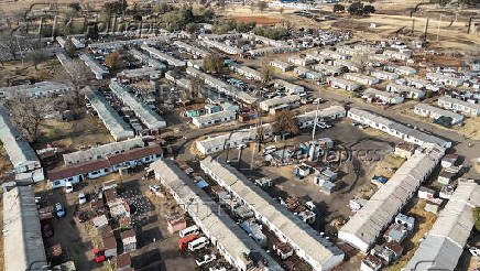 A drone view shows Nancefield Hostel, a form of state-provided housing