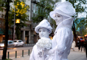 Live statue artists perform to mark World Art Day in Skopje