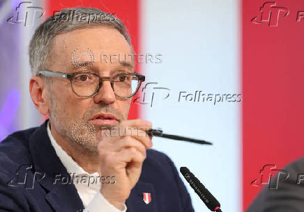 Head of Freedom Party Herbert Kickl attends a press conference in Vienna