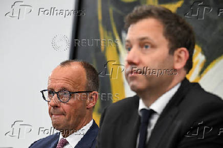 Merz, Klingbeil, Soeder and Esken attend a press conference at the chancellery in Berlin