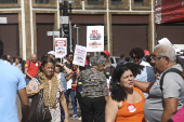 Protesto dos servidores municipais em frente a Prefeitura de São Paulo