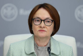 Elvira Nabiullina, Governor of Russian Central Bank, attends a press conference in Moscow