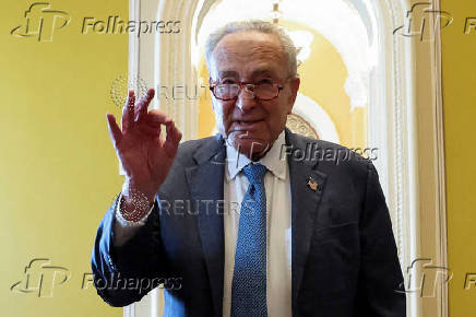 U.S. Senate Minority Leader Chuck Schumer speaks to reporters at the U.S. Capitol in Washington