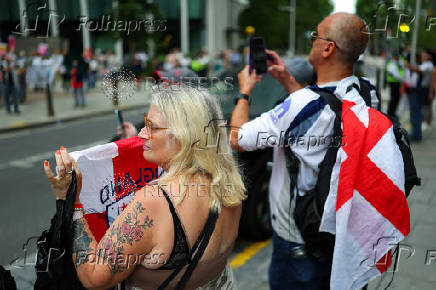 Anti-immigration protest outside the Britannia International Hotel in Canary Wharf, London