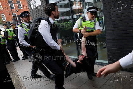Protest outside the Barbican Thistle hotel in London