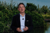 Subaru's CEO Atsushi Osaki speaks during the New York International Auto Show Press Preview in New York City