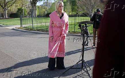 U.S. Attorney General Bondi speaks to members of the media at the White House in Washington