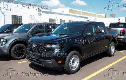 2025 Ford Maverick pickup trucks sit on a dealership lot for sale in Dearborn, Michigan