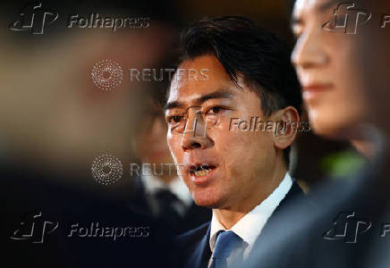Japan's incoming Agriculture, Forestry and Fisheries Minister Shinjiro Koizumi speaks to media in Tokyo