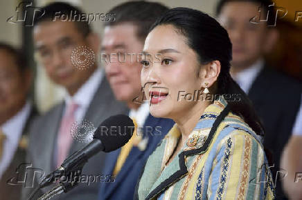 Thailand's Prime Minister Paetongtarn Shinawatra speaks during a press conference about policies to curb scam centers in Cambodia, in Bangkok