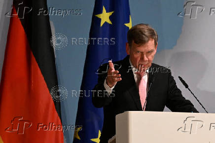 Newly appointed German Foreign Minister Johann Wadephul delivers his speech during a handover ceremony of the German Foreign Ministry to the new government in Berlin