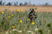 Russian sappers demine area in Donetsk region amid Russia-Ukraine conflict