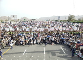 Houthi supporters protest against the USA, Israel