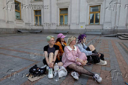 Kyiv Pride LGBTQI+ event outside foreign ministry building in Kyiv