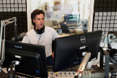 News Director Travis Bubenik broadcasts a live news segment over the Marfa Public Radio in Marfa