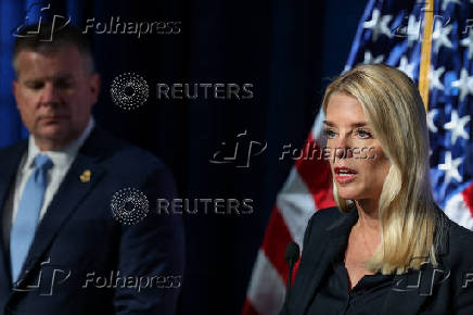 U.S. Attorney General Pam Bondi and acting Drug Enforcement Administrator (DEA) Robert Murphy hold a press conference, in Arlington