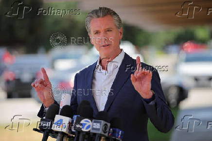 California Governor Newsom holds press conference after federal government's demobilization of 2,000 National Guard members, in Downey