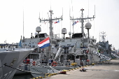 Warships of NATO countries moored at the Port of Gdansk