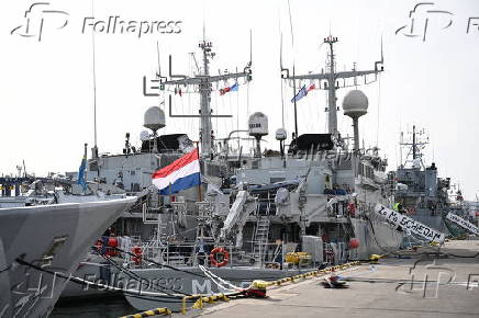 Warships of NATO countries moored at the Port of Gdansk