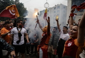 Galatasaray SK celebrate winning the Turkish Super League Championship