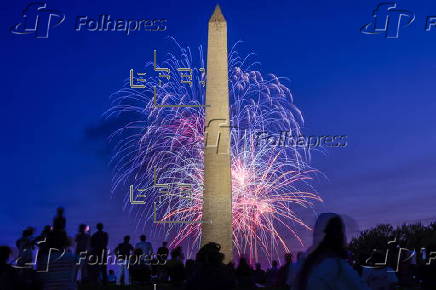 Fireworks illuminate the Washington Monument on Independence Day
