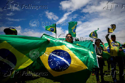 Supporters of Brazil's President Jair Bolsonaro take part in a protest against President-elect Luiz Inacio Lula da Silva, for freedom and against censorship in Brasilia