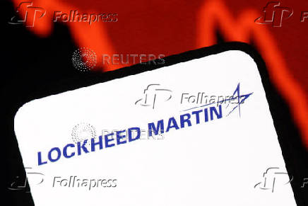 Illustration shows Lockheed Martin logo and decreasing stock graph