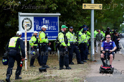 Protests outside a hotel used for housing asylum seekers, in Epping