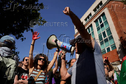 Demonstration in support of Global Sumud Flotilla in front of Israel embassy in Madrid