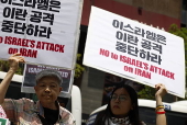 Protesters rally in Seoul against Israeli airstrikes on Iran