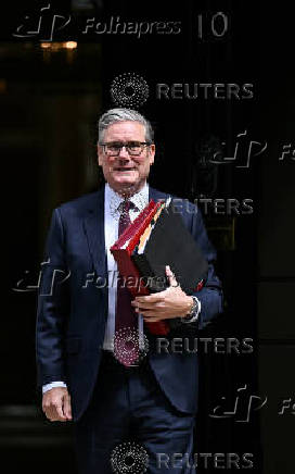 British Prime Minister Keir Starmer leaves 10 Downing Street in London
