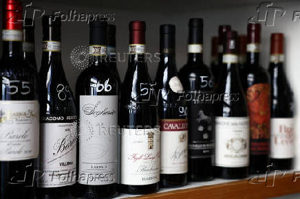 Bottles of Italian wines are displayed for sale in a shop amid threats by U.S. President Donald Trump to impose 30% tariffs on EU imports