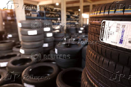 Continental tires are seen in UnionComerc tire shop in Zenica