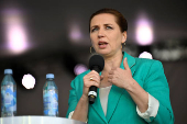 Denmark's Prime Minister Mette Frederiksen attends the political festival Folkemoedet in Allinge