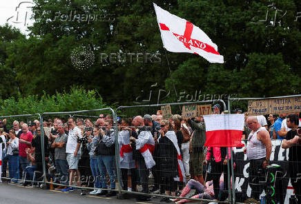 Protests outside a hotel used for housing asylum seekers, in Epping