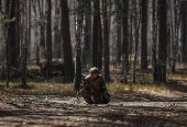 Young recruit of the Ukrainian Armed Forces attends an exercise in Kyiv region