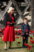 Britain's Queen Camilla views an installation of 30,000 ceramic poppies commemorating the 80th anniversary of Victory in Europe (VE) Day in London