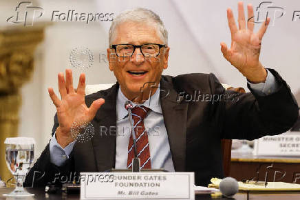 Bill Gates speaks during a meeting with Indonesian President Prabowo Subianto and Indonesian authorities at the Merdeka Palace in Jakarta