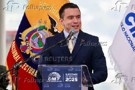Ecuador's re-elected President Daniel Noboa receives the certificate of election winner during an event at the National Electoral Council, in Quito