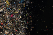 A drone view shows washed-up garbage on the polluted Pasig River on World Environment Day in Manila