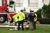 New flagpole is installed on the South Lawn at the White House