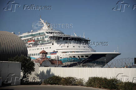 The Crown Iris, a cruise ship which will be used to assist in the departure of Israelis from Cyprus, floats off the coast of Limassol