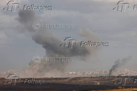 Smoke rises in Gaza, as seen from Israel