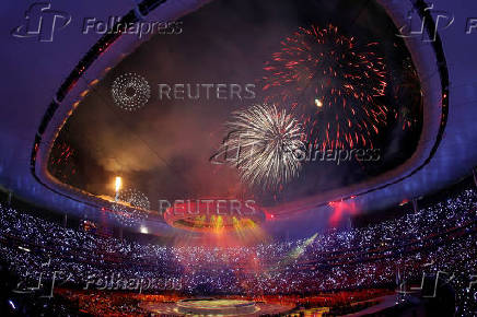 FILE PHOTO: Fireworks explode over Omnilife Stadium during the opening ceremony of the Pan American Games in Guadalajara