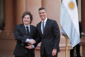Argentina's President Javier Milei and his Paraguayan counterpart Santiago Pena meet, in Asuncion